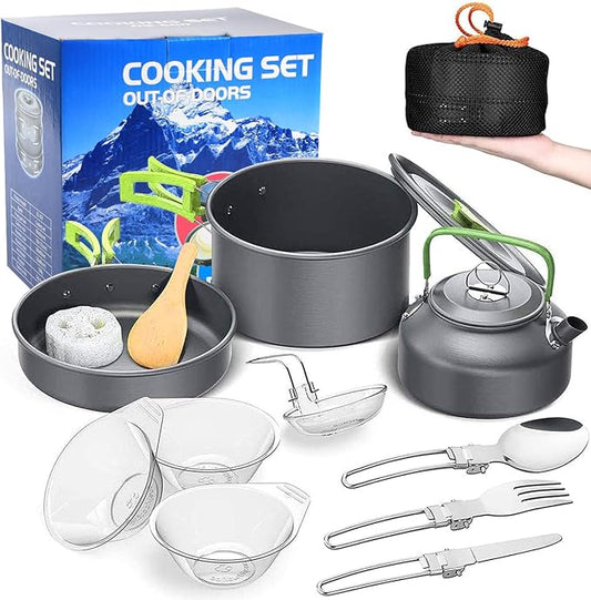 aiGear Camping Cooking Set Cookware Mess Kit with Storage Bag Pot Pan and Teapot Set Camping Accessories for Outdoor Camping Hiking Picnic Portable and Lightweight Aluminum