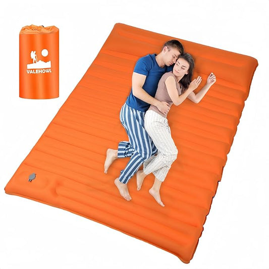 4-Inch-Thick Double Sleeping Pad for Camping, Strong Support Camping Mattress with Built-in Foot Pump, Lightweight Inflatable Sleeping Mat 2 Person for Backpacking, Hiking, Outdoors