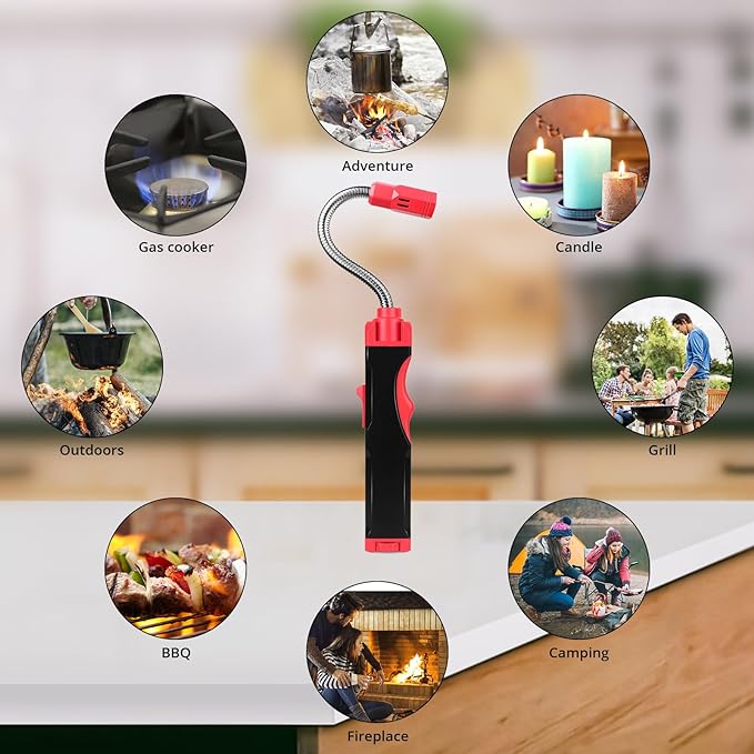 Sondiko Butane Torch Lighter, Refillable Long Lighter, Jet Flame Windproof Lighter with Adjustable Flame, 360° Flexible Neck for Candle, Cooking, Camping, Welding(Butane Fuel Not Included)