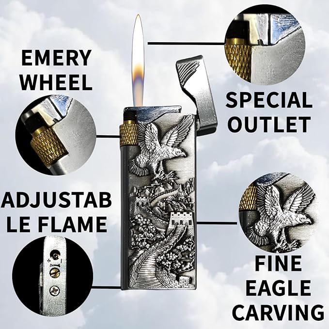 Cool Jet Torch Lighter Fun Refillable Butane Lighter Adjustable Windproof Unique Gifts for Men/Women,Fireplace Candle Camping BBQ (without Butane Gas) (01)