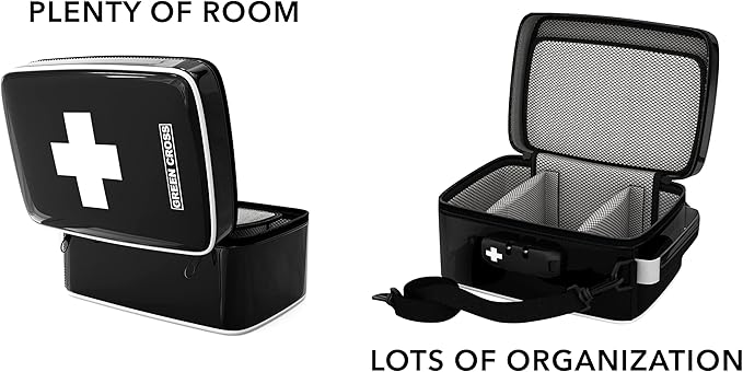 GREEN CROSS Smell Proof Bag Stash Box Medicine Bag Stash Bag 9x6x5 (Black Vinyl)
