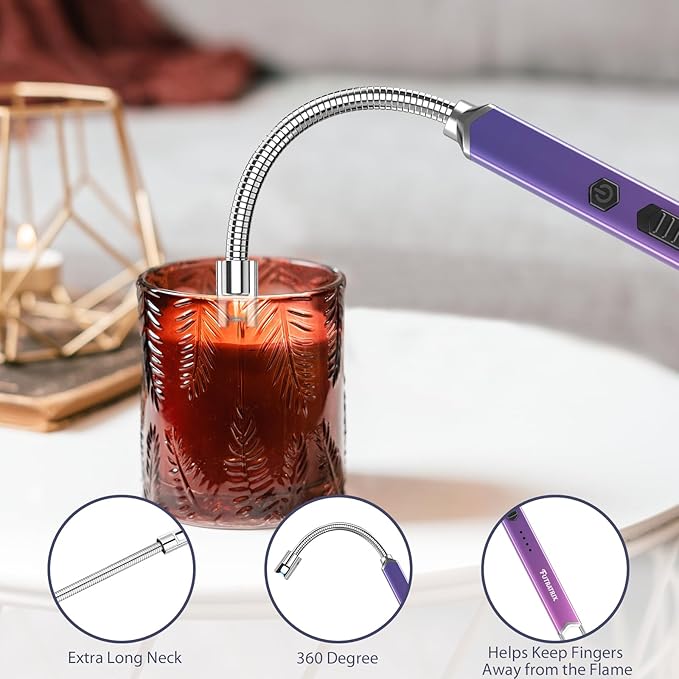 Electronic Candle Lighter Arc Windproof Flameless USB Rechargeable Electric Lighter (1 Pack - Pink/Purple Gradient)