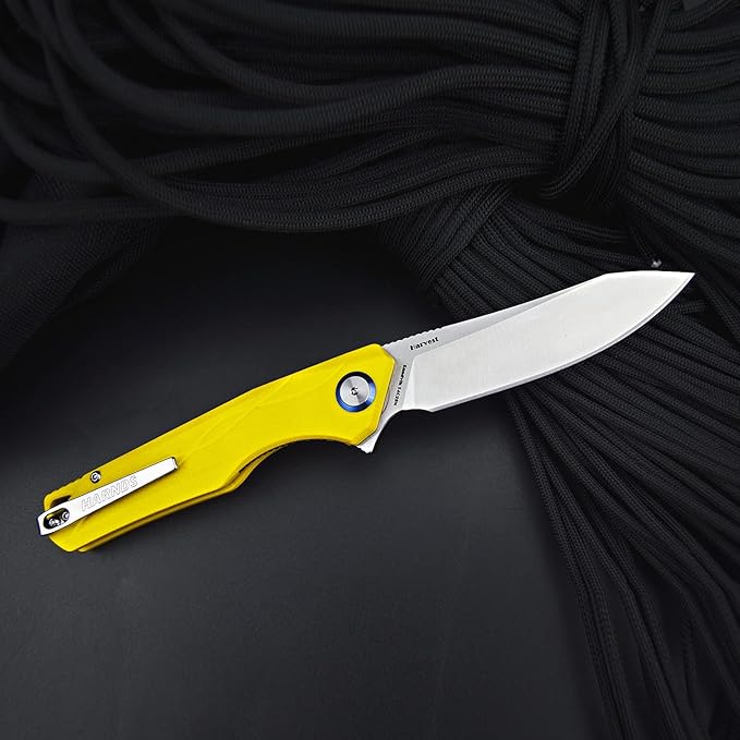 Harvest Pocket knife with Sandvik 14C28N Steel Folding Knife with G10 Handle for Camping Hunting Surviral (Yellow)