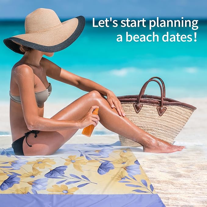 Beach Blanket Waterproof Sandproof, Picnic Blanket, Large Beach Mat 4-7 Adults, Lightweight Durable Beach Mat Sand Free Quick Drying for Beach Travel Camping Hiking Picnic 79"x79"