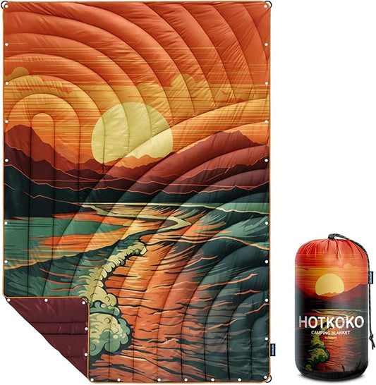 Camping Blanket,Lightweight Down Alternative Puffy Printed Camping Blanket Packable Outdoor Blanket for Camping,Traveling, Stadium, Hiking, Picnics