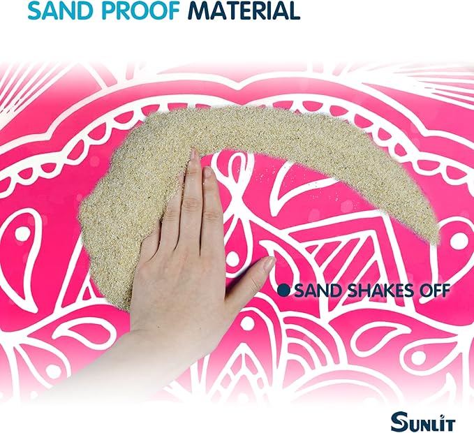 Sunlit Silky Soft 85"x72" Boho Sand Proof Beach Blanket Sand Proof Mat with Corner Pockets and Mesh Bag for Beach Party, Travel, Camping and Outdoor Music Festival, Purple and Red Mandala