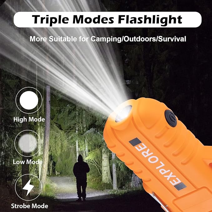 LcFun Arc Plasma Waterproof Lighter Electric Windproof Lighter USB Type C Rechargeable Flameless Cool Lighters with Flashlight and Whistle for Camping, Survival,Outdoor Adventure, Tactical (Orange)