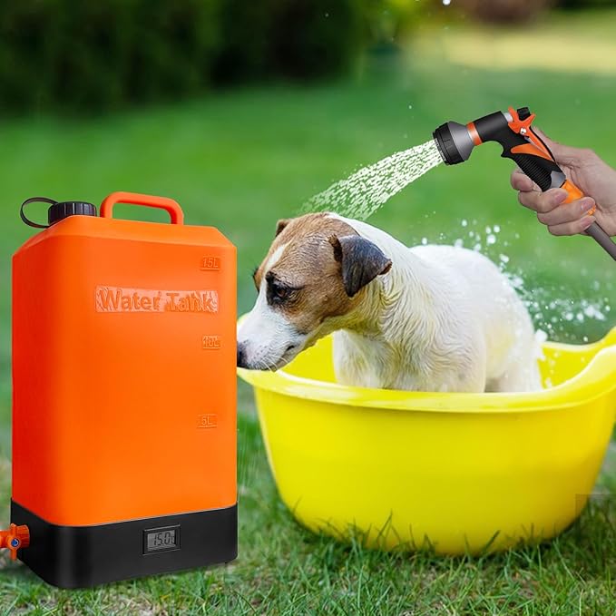 4.5 gallon/16L Silicone Water Tank,Portable Outdoor Shower,Electric Shower,8 Types of Multifunctional Shower Heads,Using Solar Heating Temperature Display,Suitable for Camping,Beach,and Hiking
