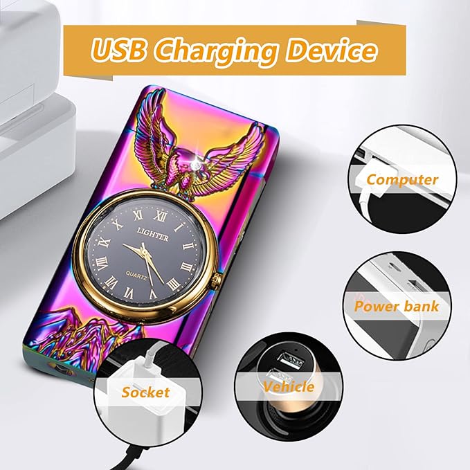 Gifts for Him Electric Lighters Rechargeable Windproof Arc Plasma Lighter Unique Lighter with Watch dial,Gifts for Men(Color)