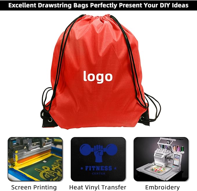 GoodtoU Nylon Backpacks - Drawstring Bags Bulk - Gym, Sport & Travel (Red, 16Pcs)