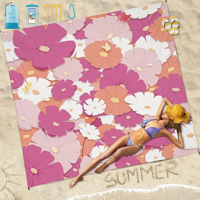 Beach Blanket Sandproof Waterproof 78''×81'' 1-5 Adults Oversized,Compact Lightweight Durable Beach Mat for Travel Camping Hiking Picnic Blanket