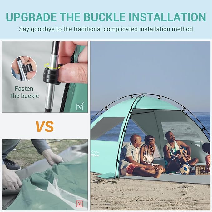 Elegear Beach Tent Sun Shelter with Canopy, 6-8 Person Pop Up Beach Tent, Easy Setup UPF 50+ UV Protection Portable Lightweight Double Silver Coating Beach Cabana Sun Shade Shelter - Green