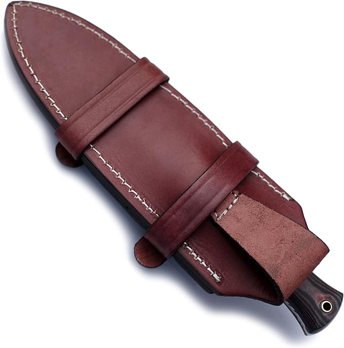 Handmade Damascus Steel Fixed Blade Bowie Knife For Edc,Hunting,Survival,Camping,Bushcraft and Fishung with Fixed Blade Spear Point Blade and Full Tang Micarta Handle with Cowhide-Leather Sheath-WKD-779