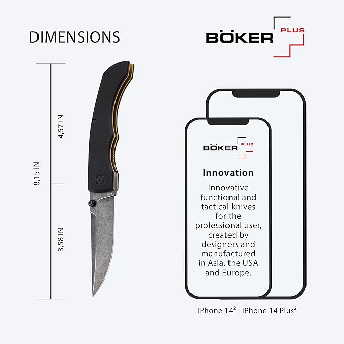 BÖKER PLUS® Poke Knife - Folding knife with D2 steel blade - Pocket knife with thumb pin - knife with linerlock - EDC knife with G10 handle scales black - Folding knife with case & gift box