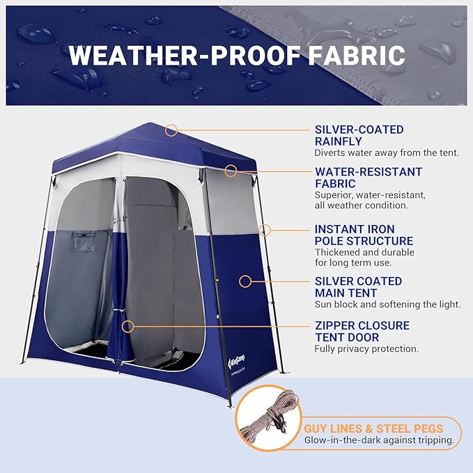 KingCamp Camping Shower Tent, Instant Portable Privacy Shelter, 1/2 Room Large Outdoor Toilet Tent with Floor, Water-Resistant, Windproof & Easy Setup for Beach, Camping & Hiking