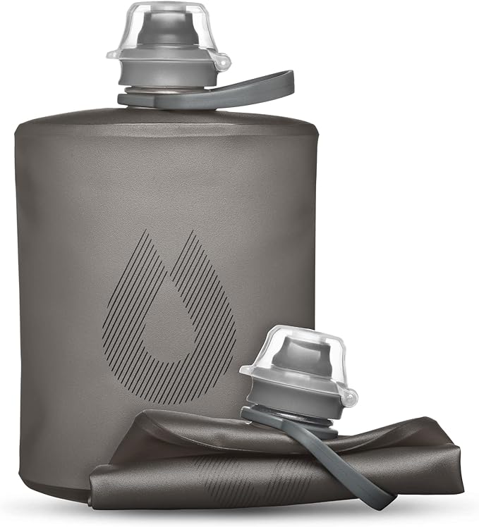 HydraPak Stow (500ml, 17oz) - Collapsible Water Bottle - Ultralight & Packable Travel Bottle, Flexible Ski, Hike, Bike or Climb Squeeze Flask - Mammoth Grey