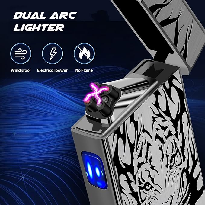 LcFun Electric Lighter USB Type C Rechargeable Lighter Electronic Plasma Lighters Windproof Flameless Arc Lighter for Candle, Incense Stick, Outdoor Camping