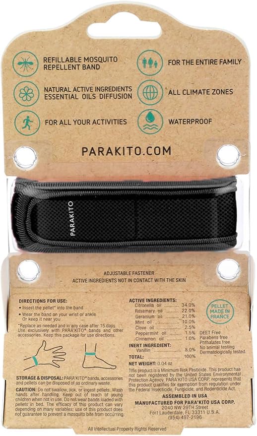PARA'KITO Mosquito Repellent Bracelets, Bug Repellent Bracelets, Natural Essential Oil Bug Repellent, Mosquito Stickers, Bug Spray Alternatives for Beach, Camping, Hiking (Black)