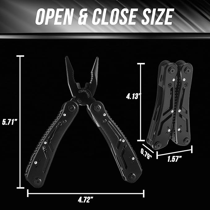 Multitool 12-in-1 with EDC Pocket Folding Knife,Needle Nose Pliers, Wire Stripper, Pocket Clip, Screwdriver Sleeve, Stainless Steel Multi tool Gear for Outdoor, Survival, Camping, Hiking, Repair