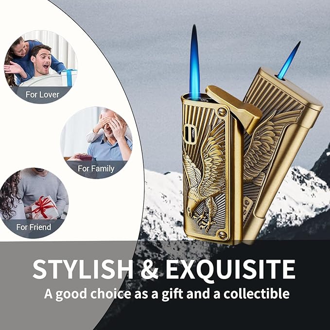 Cool Jet Eagle Torch Lighter Fun Refillable Butane Lighter Adjustable Windproof Unique Gifts for Men/Women,Fireplace Candle Camping BBQ (Without Butane Gas) (10)