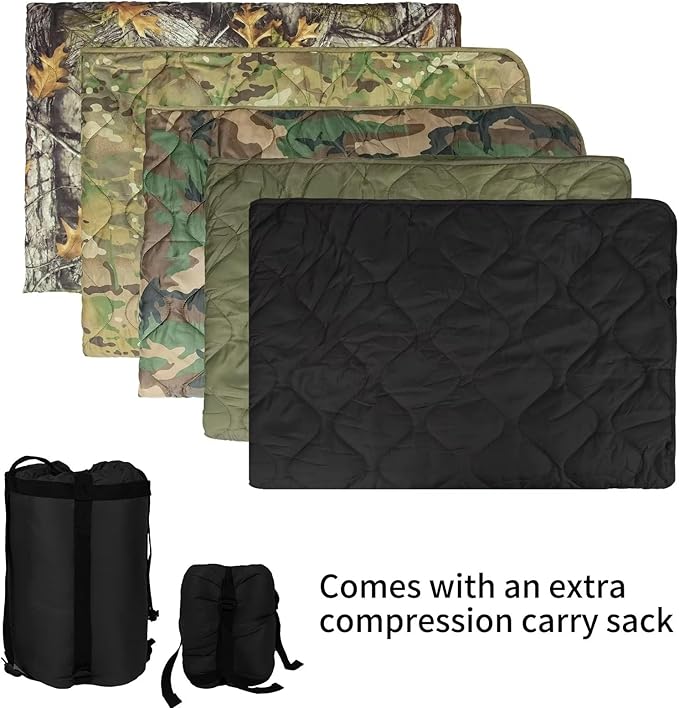 Poncho Liner Military Woobie Blanket Multicam Camo Woobie with Compression Carry Bag for Outdoors Hiking Jungle Hunting Gear