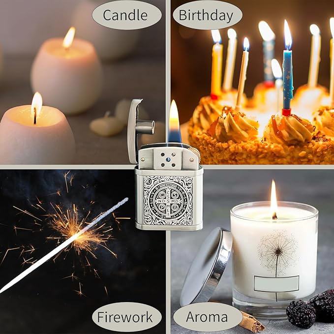 Cool Embossed Design Kerosene Wheel Lighter Refillable Eco-Friendly, Vintage Dazzling & Ultra-Cool, Unique for Men Candles Gift Camping BBQ (No Kerosene) (7#)