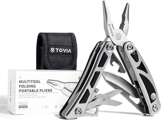 T TOVIA 12 in 1 Multitool Pliers Folding Knife Multi Cable Wire Cutter Stripper Camping Hunting Multitool with Carabiner