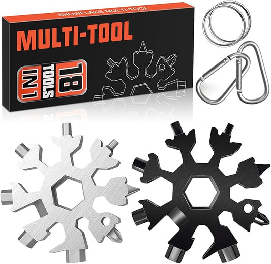 Stocking Stuffers for Men Dad Gifts, Multi Tool 2 Pack 18 in 1 Snowflake Hand Tools Christmas Gifts for Men Adults and Women Outdoors Camping Portable Bottle Opener Flat Screwdriver Kit Wrench