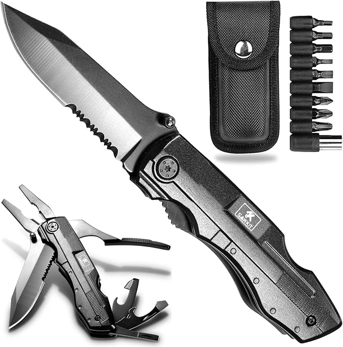 Multitool Pocket Pliers Folding Knife Stainless Steel Survival Camping Knife Bottle Opener Screwdrivers Liner Lock Durable Sheath Gifts for Men Perfect Multipurpose Folding Utility Plier SurvivalGear
