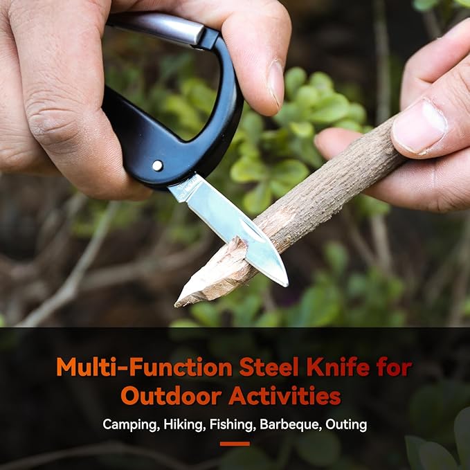 Multitool Carabiner with Pocket Knife, Bottle Opener,Nail file,Small Scissors,EDC Carabiners Keychain with Folding Knives,Auxiliary Tools for Camping,Hiking,Outdoor Activities(Black)