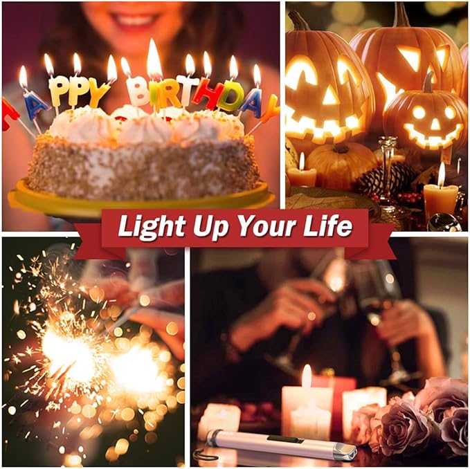 Candle Lighter, Electric Lighter Rechargeable USB Lighter, Arc Windproof Flameless Plasma Lighter Long Stick with Rope and Ring, No Butane Fluid, Perfect for Candle BBQ Camping Kitchen Stove, Pink