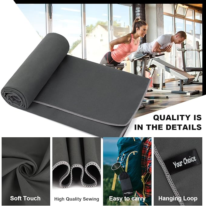 Your Choice Microfiber Travel Towel, Fast Drying Towel for Camping, Travel, Beach, Gym, Backpacking, Sports and Swimming. Sweat Absorbent, Lightweight and Ultra Compact
