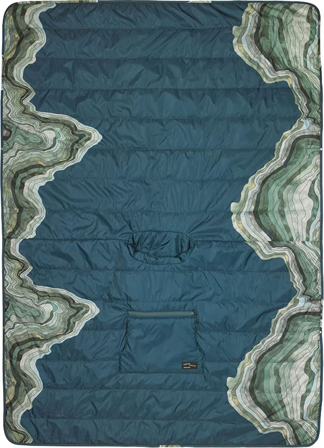 Therm-a-Rest Honcho Poncho Wearable Hoodie Blanket, Outerspace Blue Topo Wave Print