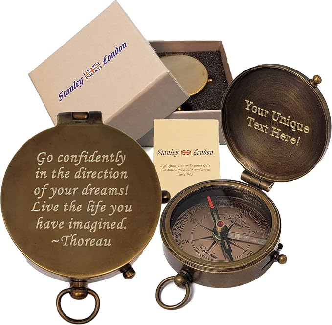 Stanley London Engraved Compass Personalized | Brass Pocket Compass Gifts for Men, Him, Son, Husband, Grandson, Boys | Engravable Antique Gift Compasses for Graduation, Baptism, Confirmation