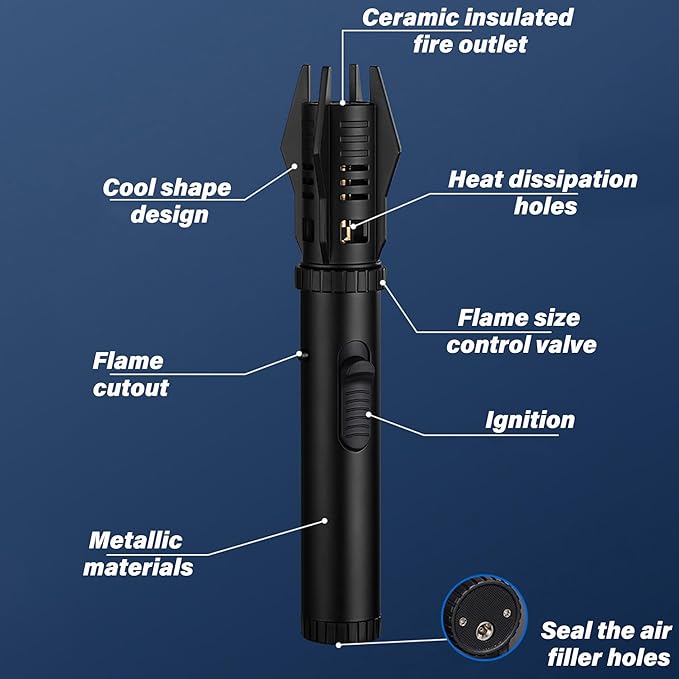 Large Butane Torch Lighter, Windproof Jet Flame Lighters, Flame Adjustable & Refillable, Cool Lighter with Flame Switch Lock.(Butane Not Include)