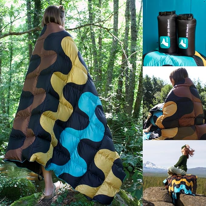 Horizon Hound Down Camping Blanket - Outdoor Travel Blanket | Sustainable Insulated Down | Lightweight & Warm Quilt for Camping, Stadium, Hiking & Festival | Water Resistant, Packable & Compact