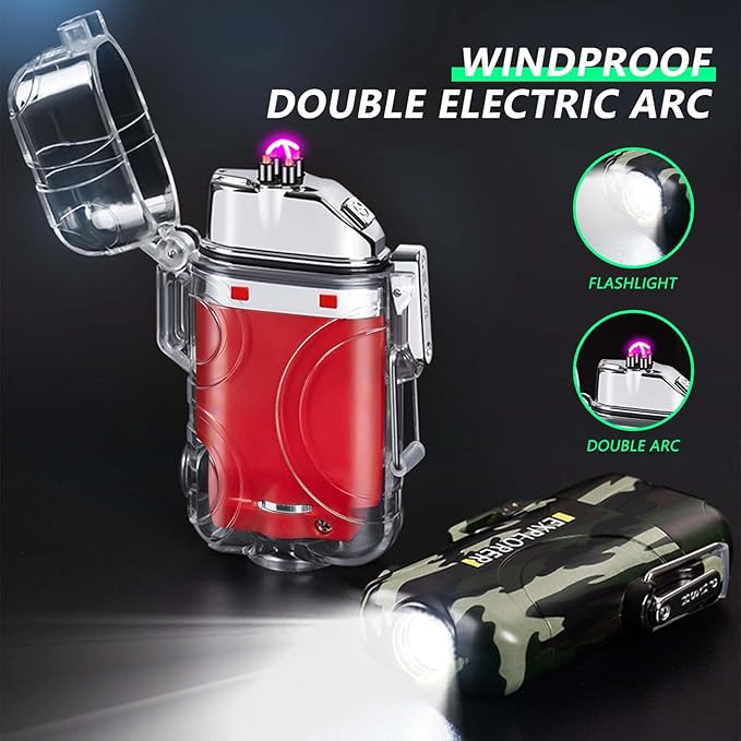 BABOBIU Electric Lighter Plasma Lighter Windproof Flameless Rechargeable Lighter with Type-C Fast Charging Gift for Men, Boyfriend, Husband (Red)