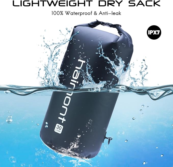 Haimont Waterproof Dry Bag Floating Dry Sack Roll Top Drybag Backpack for Kayaking, Rafting, Boating, Fishing with IPX8 Waterproof Phone Case, Black, 30L