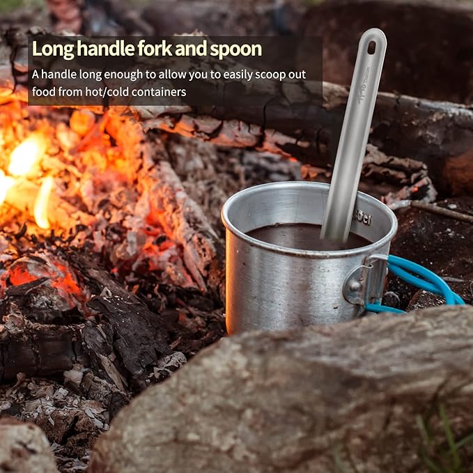 TiTo Titanium Long Handle Spork and Spoon Eco-Friendly Ultralight Portabale Flatware for Outdoor Camping Backpacking Hiking Travel Picnic Tableware with Bag (Bright Titanium Spoon)