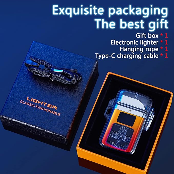 Electric Rechargeable Lighter Transparent Waterproof Dual Arc Plasma Lighter Type-C Rechargeable Lighter Outdoor Windproof Lighter for Outdoor,Camping,Candle and Survival(Red and Yellow)