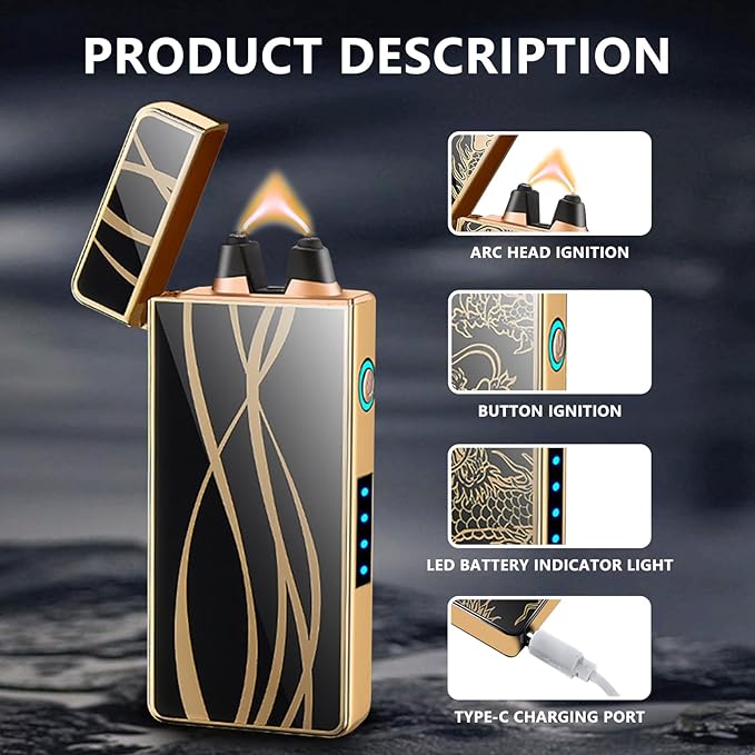 Electric Lighters Windproof & Flameless with USB Rechargeable Plasma Arc Lighter with Safety Switch Lighters for Camping, Hiking, Outdoor Activities(Streamline)