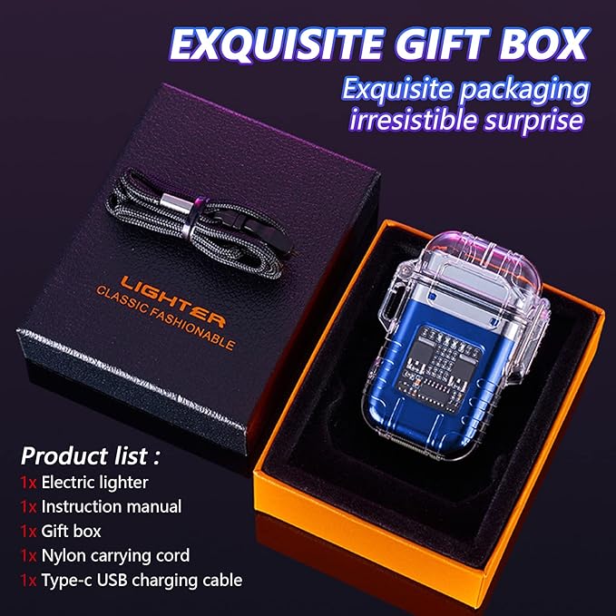 BABOBIU Electric Lighter Plasma Lighter Portable Windproof Lighter Waterproof Flameless USB Rechargeable Lighter Candle Lighter with Type-C Fast Charging for Camping, Hiking, Adventure (Blue)