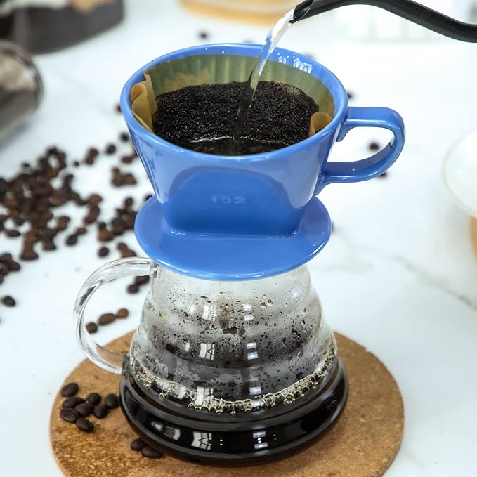 Pour Over Ceramic - Coffee Dripper Ceramic Coffee Maker with 3 Holes Flat Bottom, Porcelain Slow Filter Cone for Travel, Camping, Office, Home, Coffee Maker Brewโฆ