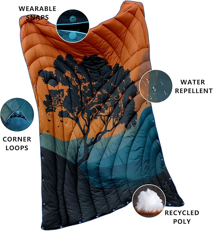 Camping Blanket,Lightweight Down Alternative Puffy Printed Camping Blanket Packable Outdoor Blanket for Camping,Traveling, Stadium, Hiking, Picnics