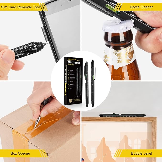 Father's Day Gifts from Daughter Son Wife, 9 in 1 Multitool Pen, Gifts for Men Who Have Everything, Unique Gifts for Dad from Daughter Son, Dad Gifts for Him, Husband, Grandpa, Boyfriend - All Black