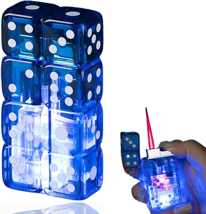 Flashing Dice Shape Lighter, Butane Dice Lighter Refillable Adjustable Windproof Unique Lighters for Men, Fireplace Candle Camping BBQ (Without Butane Gas) (20)
