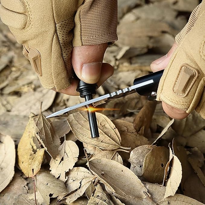 Multitool Knife, Gifts for Men, 7 in 1 Camping Gear - Pocket Knife, Fire Starting Sticks, Bottle Opener, Screwdrivers, Saw, Whistle, Pocket Clip, Survival Camping EDC Tools