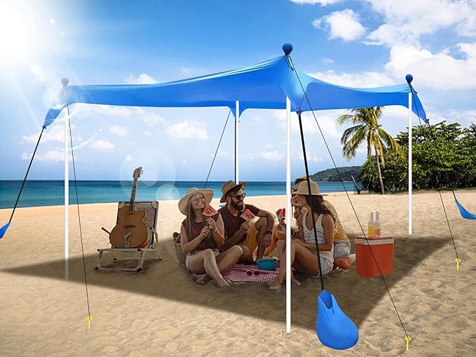 UMARDOO Family Beach Tent Canopy Sun Shade Portable 7×7FT, Large Wind Resistance Beach Sun Shelter Easy Setup with Packable Carry Bag for Outdoor Travel UPF 50+(Blue)