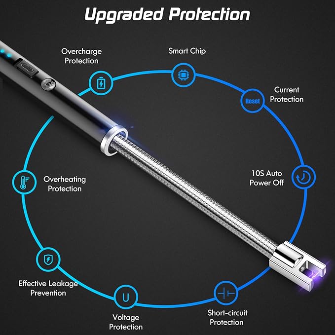 Candle Lighter Electric Arc Lighter USB Rechargeable Lighter with 360° Flexible Neck LED Display for Camping Cooking BBQs Fireworks