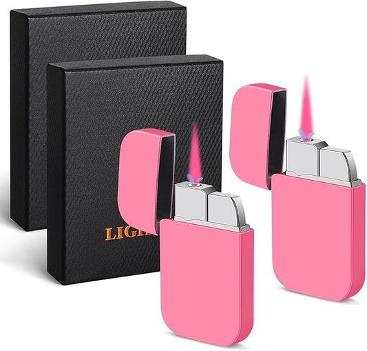 2 Pack Pink Flame Torch Lighter, Cute Pink Lighter,Refillable Butane Lighter, Windproof Torch Lighter for Outdoor Camping BBQ Candle,Nice Gift for Girls,Women on Birthday,Mother's Day Without Butane